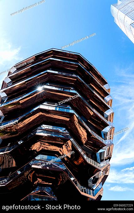 New York, United States - September 21, 2019: Exterior view of The Vessel, a structure which was built as part of the Hudson Yards Redevelopment Project in...