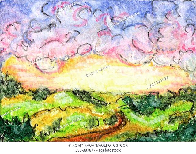 'Clearing Storm' 2 5 x 3 5 inch, oil pastel on paper