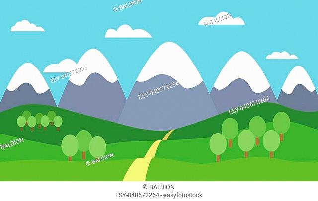 Mountain cartoon landscape with green hills and mountains with peaks under  snow, Stock Vector, Vector And Low Budget Royalty Free Image. Pic.  ESY-049079798 | agefotostock