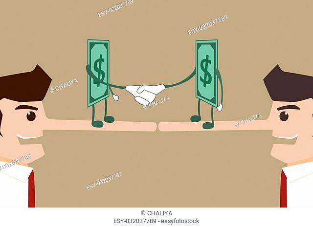 Businessman lie for money. Cartoon Vector Illustration