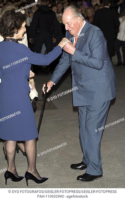 Paloma O'Shea and Juan Carlos I of Spain at the concert in honor of the 80th birthday of Sofia of Spain at the Escuela Superior de Musica Reina Sofia