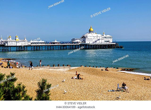 England, East Sussex, Eastbourne, Eastbourne Beach and Eastbourne Pier