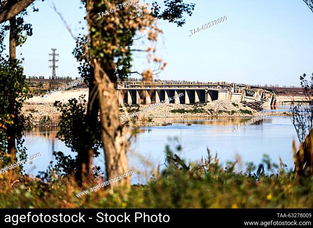 RUSSIA, KHERSON REGION - OCTOBER 11, 2023: A view of the damaged Kakhovka Hydroelectric Power Plant. Alexei Konovalov/TASS