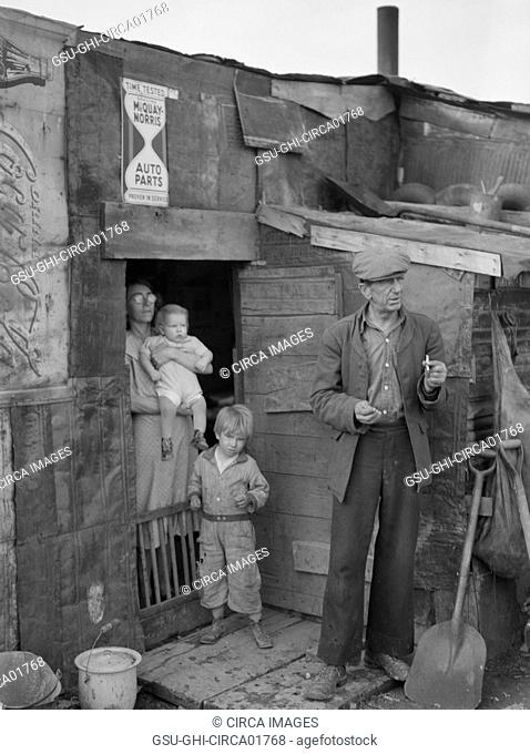 Family on Relief Living in Shanty on City Dump, Herrin, Illinois, USA, Arthur Rothstein for Farm Security Administration (FSA), June 1939