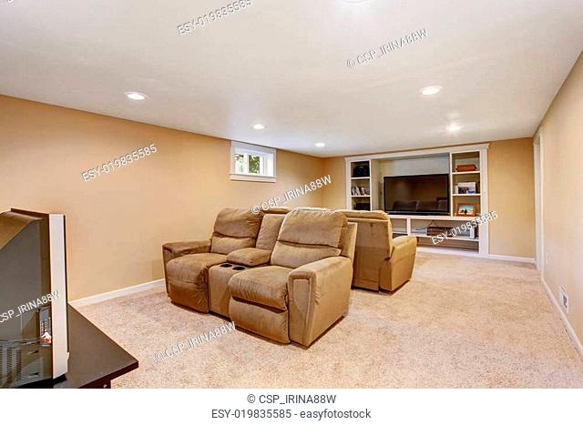 Home theater interior in soft brown color
