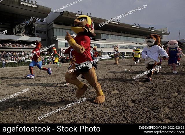 MEXICO CITY, MEXICO - APR 23, 2022: A botarga takes part during botargas race as part to Botarga contest at the Hipódromo de las Américas