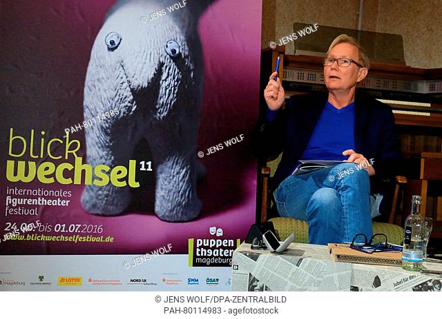 Michael Kempchen, director of the Magdeburg Puppet Theater, speaks during a press meeting on the upcoming 'Blickwechsel' puppet theater festival at the puppet...