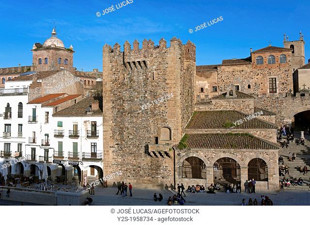 Bujaco tower -12th century and Hermitage of the Peace -18th century, Caceres, Region of Extremadura, Spain