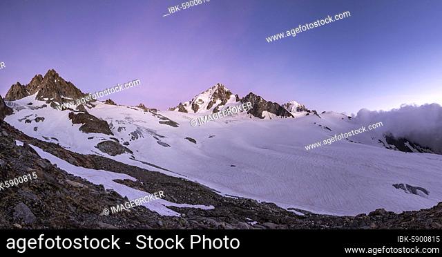 Evening mood, Glacier du Tour, Glacier and mountain peaks, High alpine landscape, Tête Blanche, Petite and Grande Fourche on the left