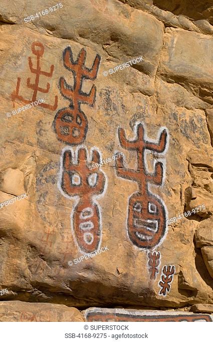 Mali, Near Bandiagara, Dogon Country, Songho Dogon Village, Ceremonial Site For Circumcision Rituals, Details Of Cliff Paintings
