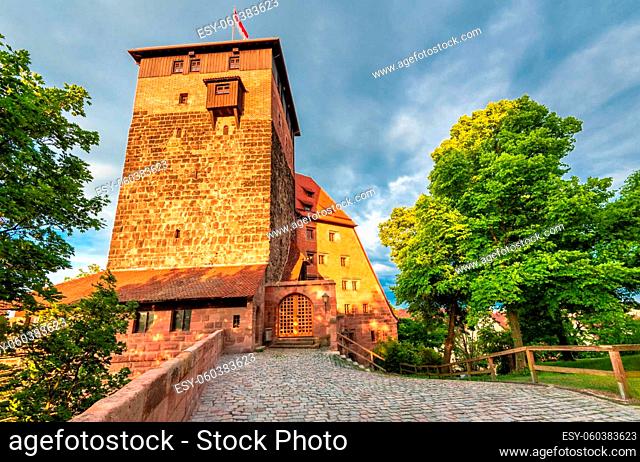 Nuremberg, Germany. View of Kaiserburg and Turm Luginsland in Nurmberg old town - Franconia, Bavaria