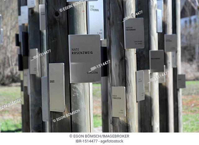 Details, name signs, KZ-Gedenkstaette Hessental concentration camp memorial, Schwaebisch Hall, Baden-Wuerttemberg, Germany, Europe