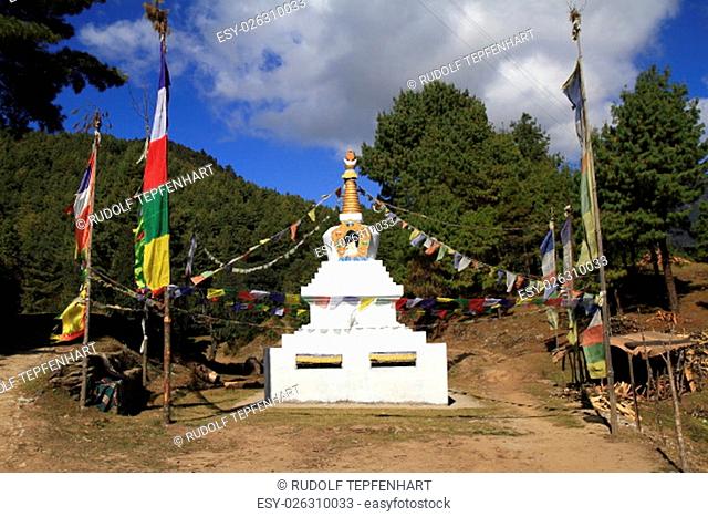 White old small stupa in the Mountains of Nepal