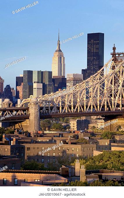 USA, New York City, Manhattan, Midtown Manhattan and Queensboro Bridge from Queens