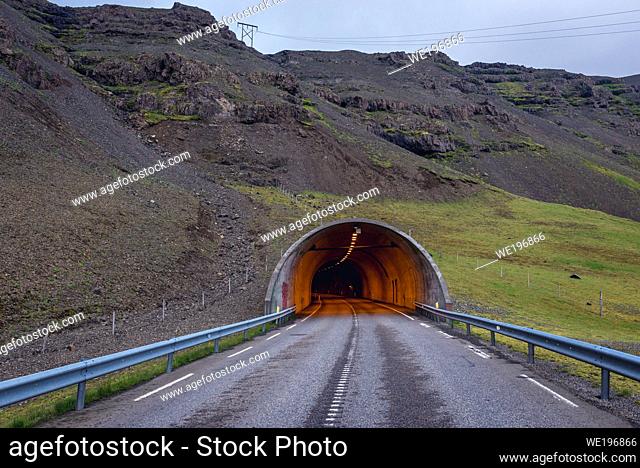 Almannaskard Tunnel near Hofn town in Iceland