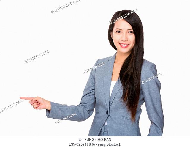Young Businesswoman with finger point aside