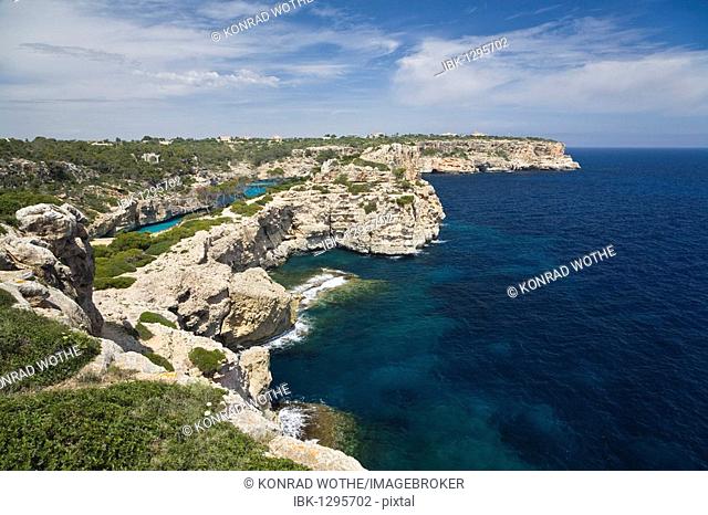 Cliffs near Cala s'Almonia Bay, Mallorca, Majorca, Balearic Islands, Mediterranean Sea, Spain, Europe