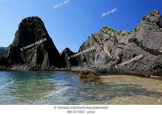 Rock formation, Atlantic coast near Ondarroa, Basque Country, northern Spain, Spain, Europe