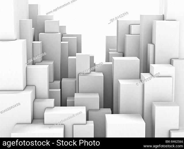 Abstract city of featureless white blocks