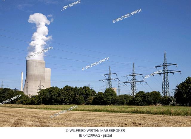 Cooling towers and pylons, coal power plant, power plant Westphalia, RWE Power, Hamm-Uentrop, Hamm, North Rhine-Westphalia, Germany