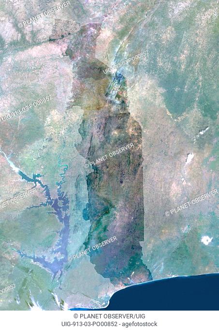 Togo, Africa, True Colour Satellite Image With Mask. Satellite view of Togo with mask. This image was compiled from data acquired by LANDSAT 5 & 7 satellites