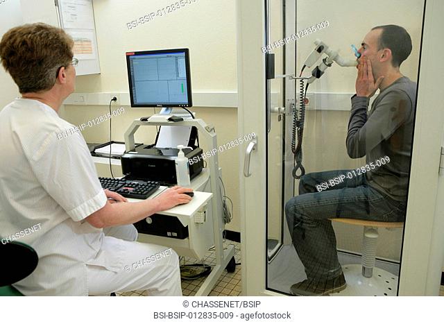 Photo essay at Caen hospital in France. Pulmonary function testing: Body plethysmography