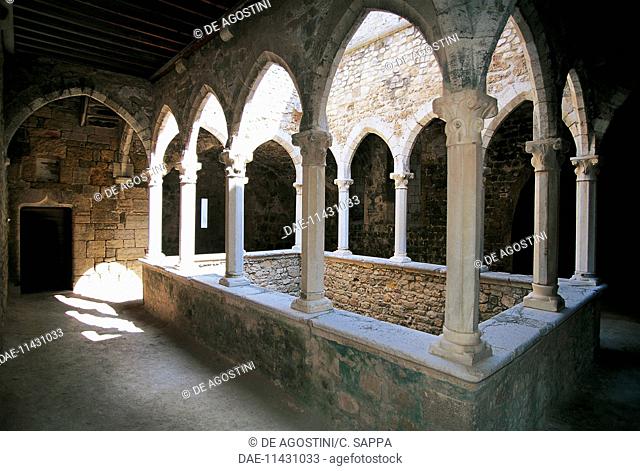 Upper gallery of the Cloister of Work (14th century), Lerins Abbey, Island of Saint-Honorat, Provence-Alpes-Cote d'Azur, France