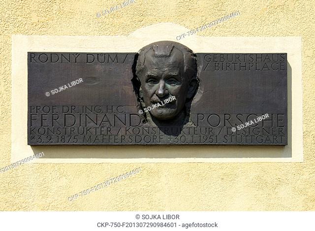Ferdinand Porsche, designer, Gebursthaus, birthplace, memorial plaque 3.9.1875 Maffersdorf - 31.1. 1951 Stuttgart, Liberec - Vratislavice nad Nisou