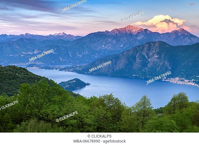 Sunset over Lake Como, Bellagio and Grigna from Pigra, Lombardy, Italy