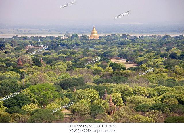 View of Bagan temples from Nan Myint Tower, Old Bagan area, Mandalay region, Myanmar, Asia