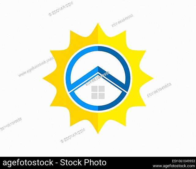 Shinning sun with abstract circle shape and house