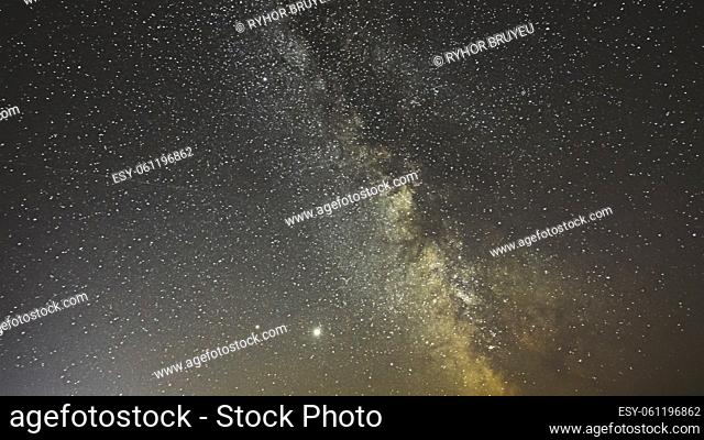 Night Starry Sky Milky Way Galaxy With Glowing Stars. Sky Stars Natural Background