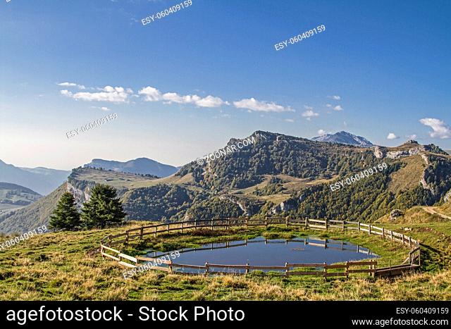 Der kleine Teich an der Malga Campo im Monte Baldogebiet dient als Viehtränke