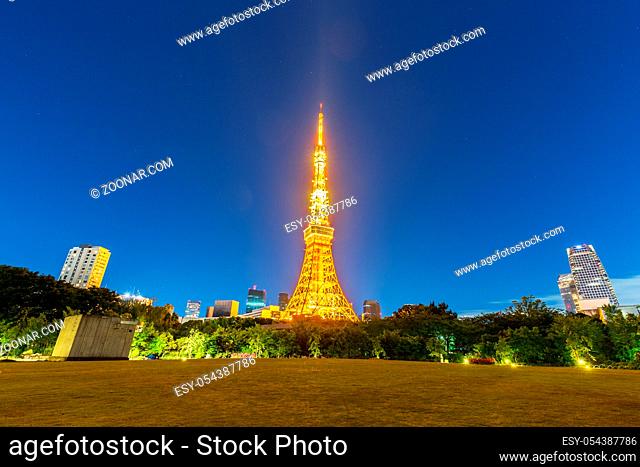 illuminated tokyo tower at night