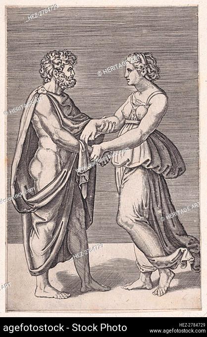 Man and Woman Holding Hands, 1516-17. Creator: Agostino Veneziano