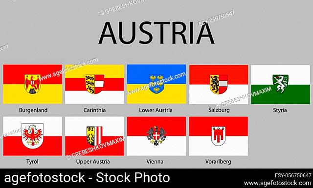 all Flags of regions of Austria. Vector illustraion