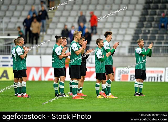 Players of FK Jablonec thank to their fans after the UEFA Europa League, 3rd qualifying round, match FK Jablonec vs Celtic Glasgow, on August 8, 2021