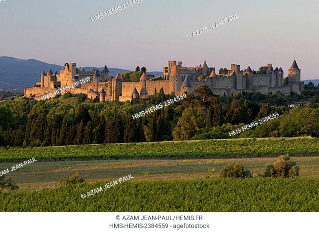 France, Aude, the walled town of Carcassonne, listed as World Heritage by UNESCO