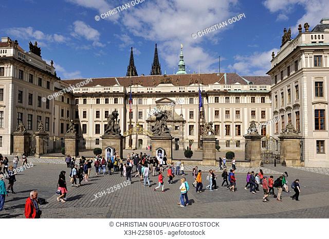 main entrance of the Castle on Hradcanske square, Hradcany district, Prague, Czech Republic, Europe