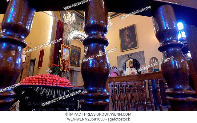 Armenian priests consecrate one hundred red eggs during the Easter mass in the town of Varna, Bulgaria Featuring: Atmosphere Where: Varna