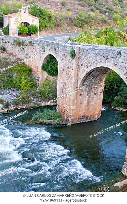 Pesquera de Ebro, the bridge and the chapel, Hoces del Alto Ebro y Rudron Natural Park, Burgos, Castilla y Leon, Spain