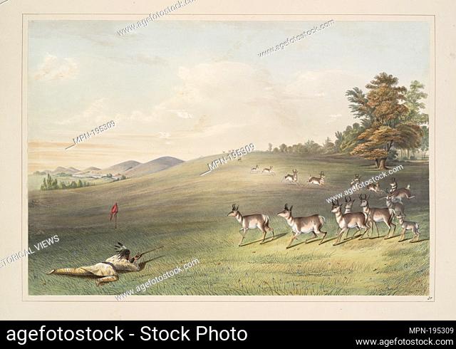 Antelope shooting. Catlin, George, 1796-1872 (Artist) Day & Haghe (Printer of plates). Catlin's North American Indian portfolio: Hunting scenes and amusements...