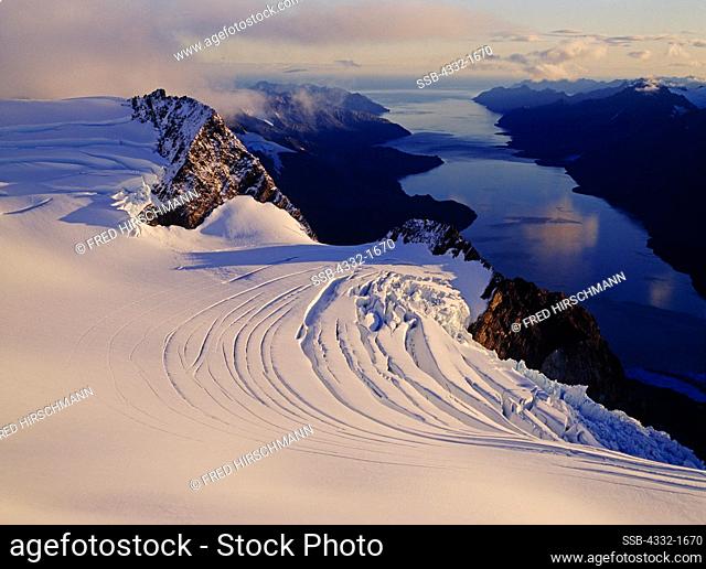 Aerial view of the Harding Icefield and McCarty Fjord, Kenai Fjords National Park, Alaska