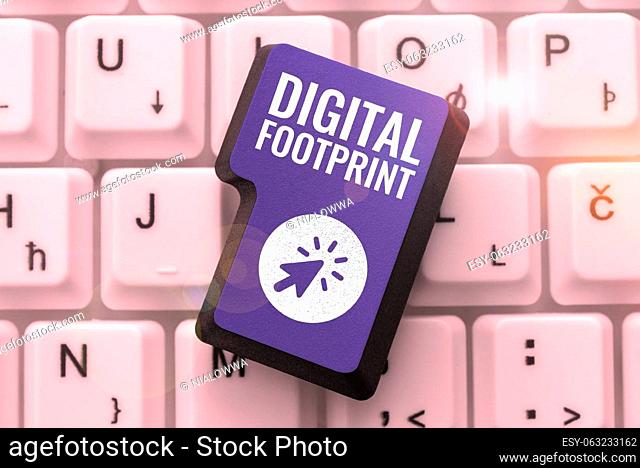 Text caption presenting Digital Footprint, Word Written on uses digital technology to operate the manufacturing process