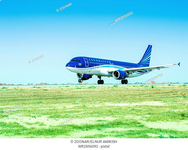 Baku - AUGUST 27, 2016: Airplane taking off on August 27 in Baku