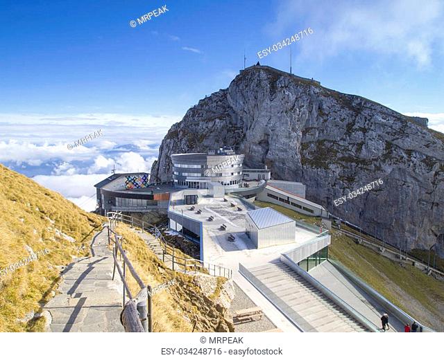 Pilatus Kulm station near the summit of Mount Pilatus on the border between the canton of Obwalden and Nidwalden in Central Switzerland