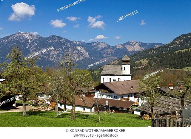 Wamberg village near Garmisch-Partenkirchen, Church of St. Anne, Kramer, Bavarian Alps, Upper Bavaria, Bavaria, Germany, Europe