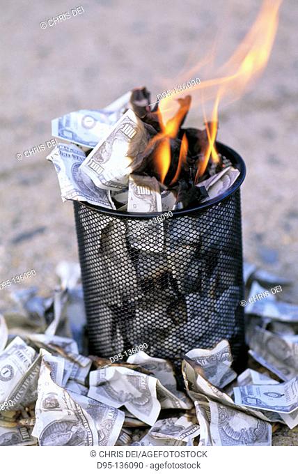 Dollar bills burning