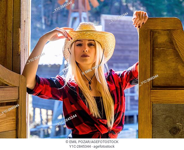Country-girl attractive beautiful blonde young woman