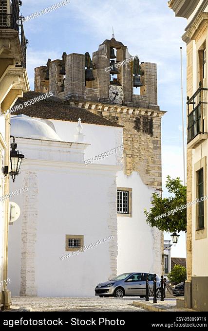 View of the historical Church of Se located on Faro, Portugal